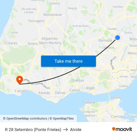 R 28 Setembro (Ponte Frielas) to Alvide map