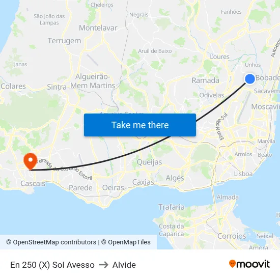 En 250 (X) Sol Avesso to Alvide map