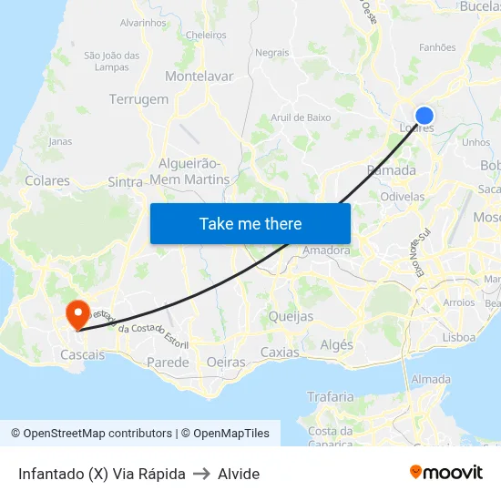 Infantado (X) Via Rápida to Alvide map