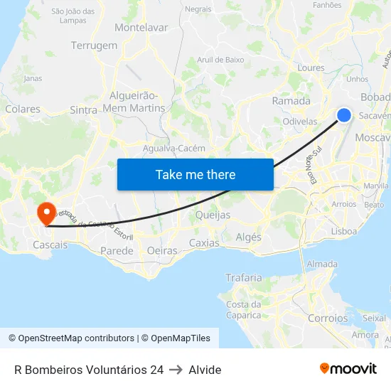 R Bombeiros Voluntários 24 to Alvide map