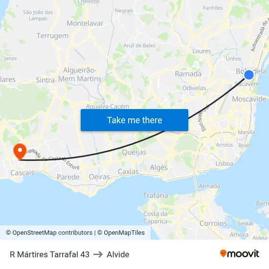 R Mártires Tarrafal 43 to Alvide map