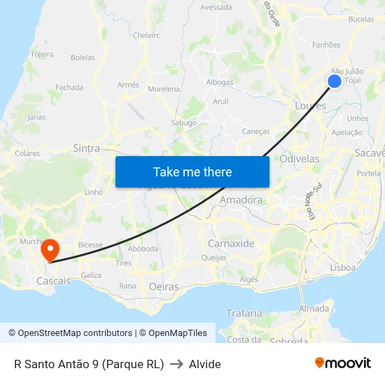 R Santo Antão 9 (Parque RL) to Alvide map