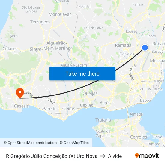 R Gregório Júlio Conceição (X) Urb Nova to Alvide map