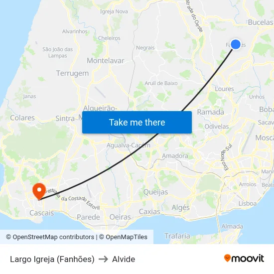 Largo Igreja (Fanhões) to Alvide map