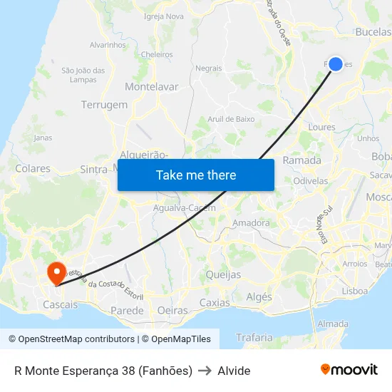 R Monte Esperança 38 (Fanhões) to Alvide map