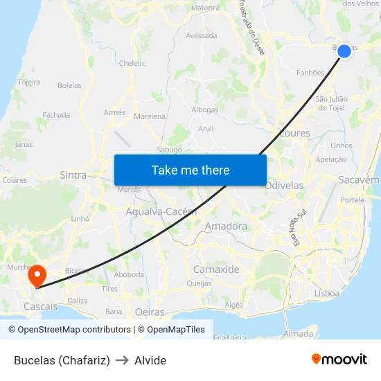 Bucelas (Chafariz) to Alvide map
