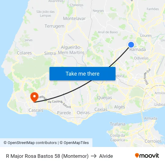 R Major Rosa Bastos 58 (Montemor) to Alvide map