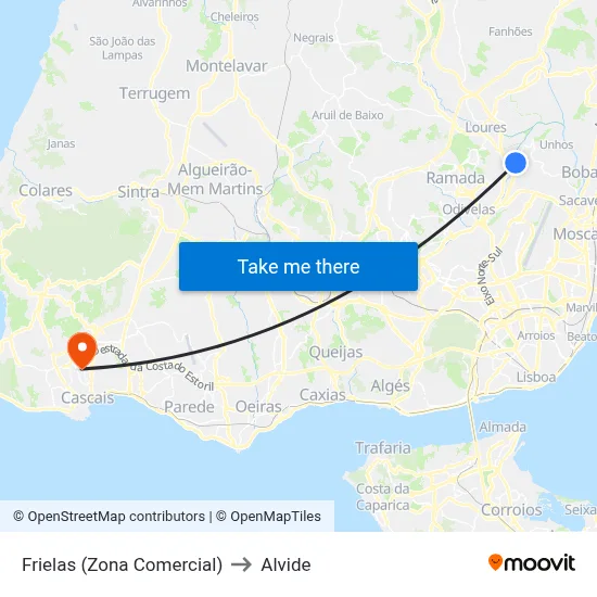 Frielas (Zona Comercial) to Alvide map
