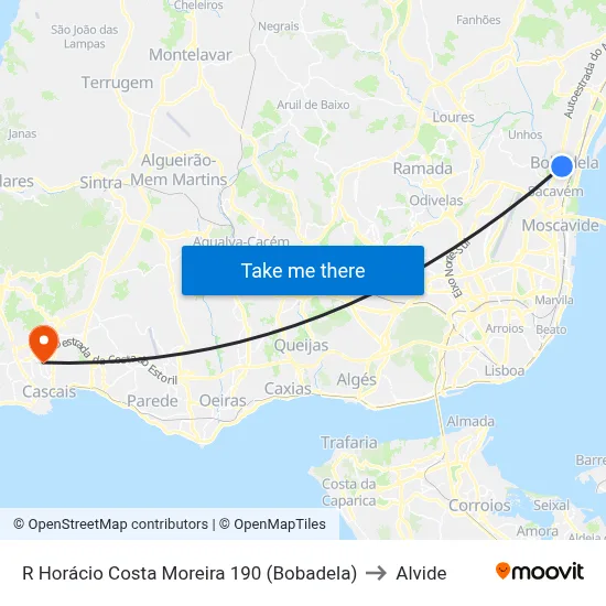 R Horácio Costa Moreira 190 (Bobadela) to Alvide map