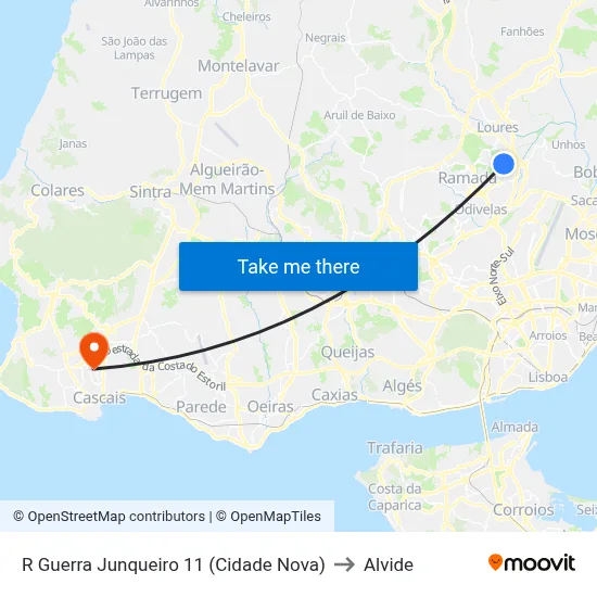 R Guerra Junqueiro 11 (Cidade Nova) to Alvide map
