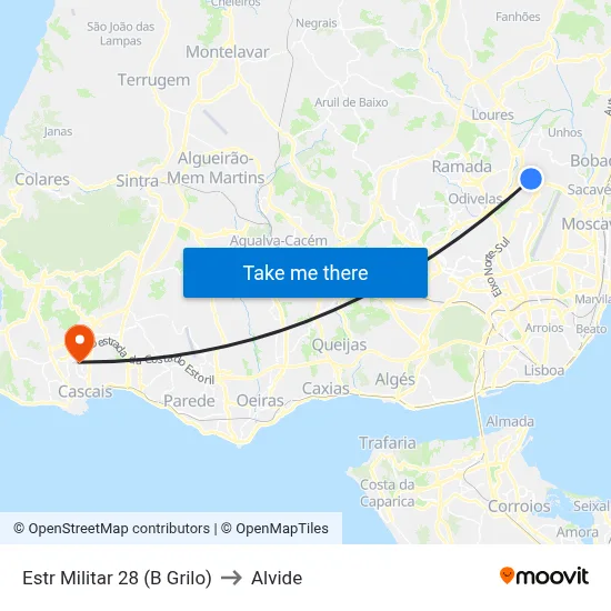 Estr Militar 28 (B Grilo) to Alvide map