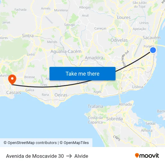 Avenida de Moscavide 30 to Alvide map