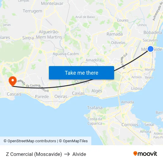 Z Comercial (Moscavide) to Alvide map