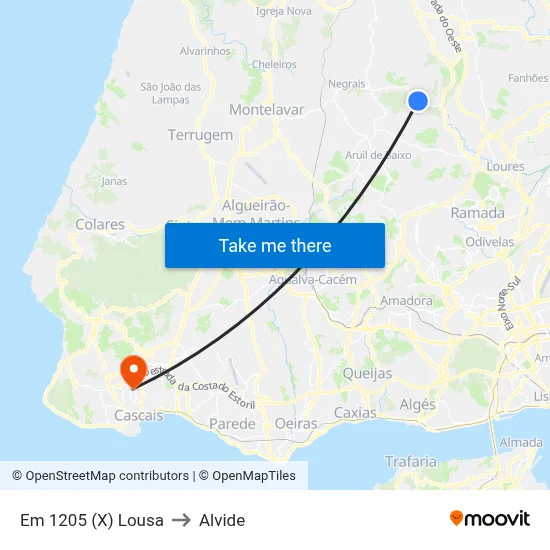 Em 1205 (X) Lousa to Alvide map