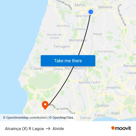 Alcainça (X) R Lagoa to Alvide map