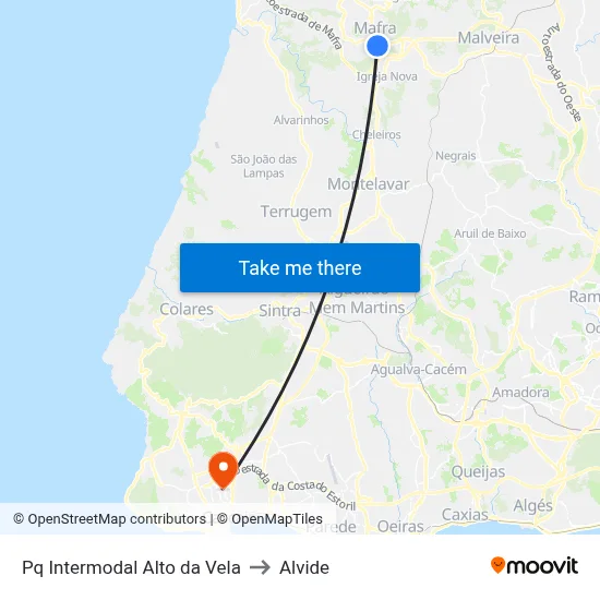 Pq Intermodal Alto da Vela to Alvide map