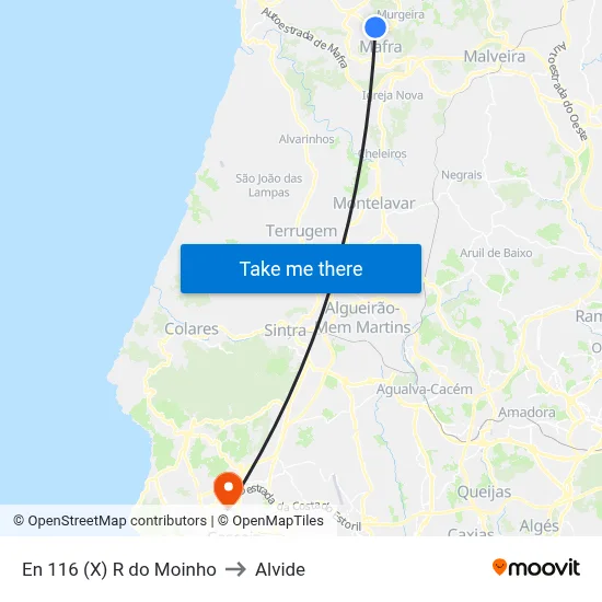 En 116 (X) R do Moinho to Alvide map