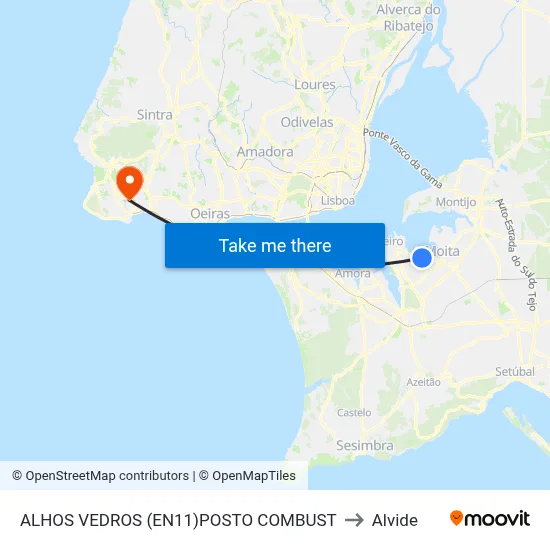 ALHOS VEDROS (EN11)POSTO COMBUST to Alvide map