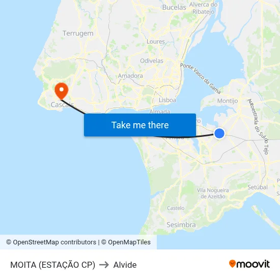 MOITA (ESTAÇÃO CP) to Alvide map