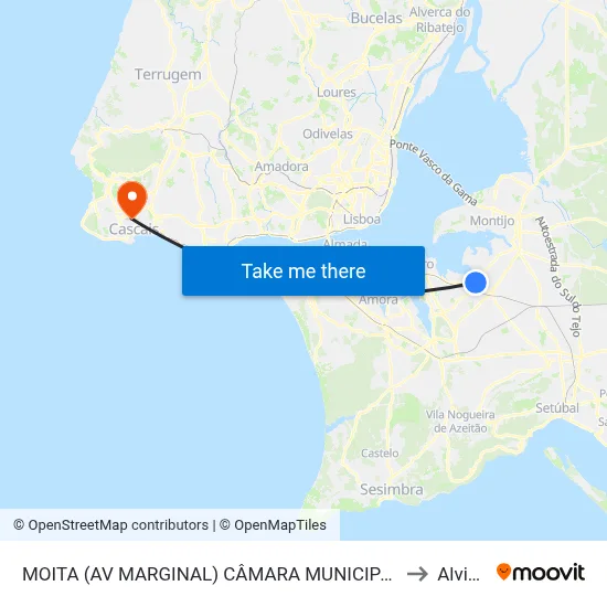 MOITA (AV MARGINAL) CÂMARA MUNICIPAL to Alvide map