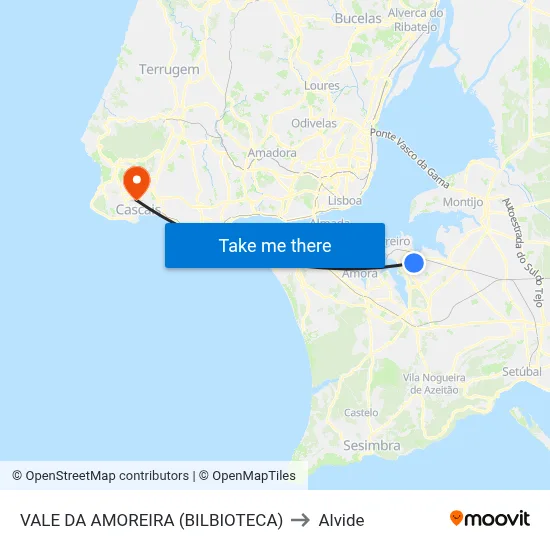 VALE DA AMOREIRA (BILBIOTECA) to Alvide map