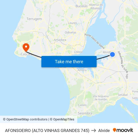 AFONSOEIRO (ALTO VINHAS GRANDES 745) to Alvide map