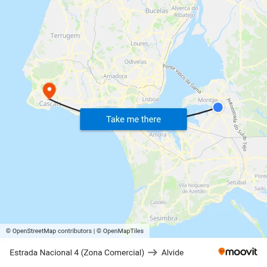 Estrada Nacional 4 (Zona Comercial) to Alvide map