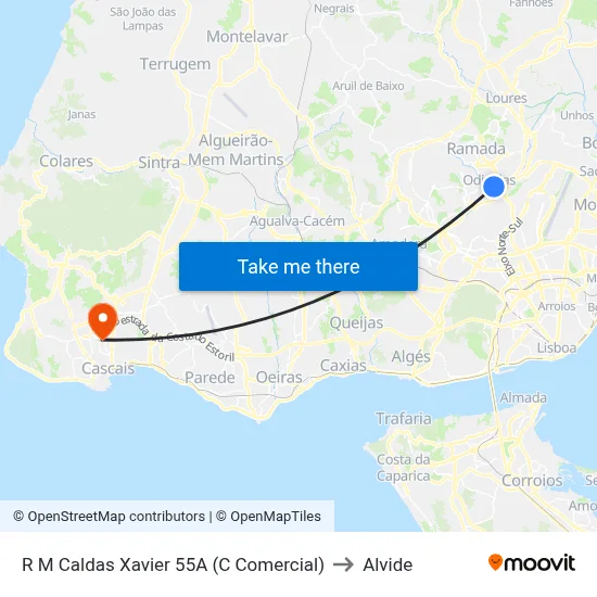 R M Caldas Xavier 55A (C Comercial) to Alvide map