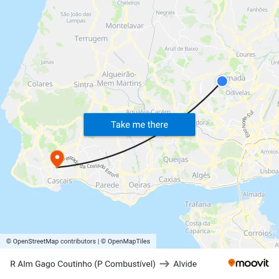 R Alm Gago Coutinho (P Combustível) to Alvide map