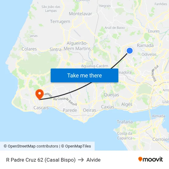 R Padre Cruz 62 (Casal Bispo) to Alvide map