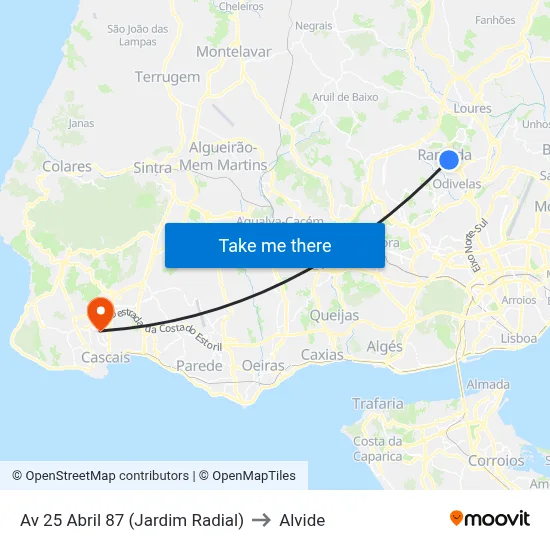 Av 25 Abril 87 (Jardim Radial) to Alvide map