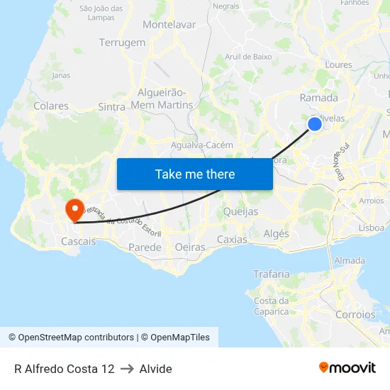R Alfredo Costa 12 to Alvide map