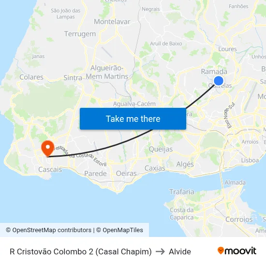 R Cristovão Colombo 2 (Casal Chapim) to Alvide map