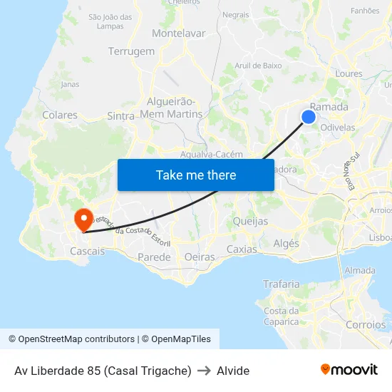 Av Liberdade 85 (Casal Trigache) to Alvide map