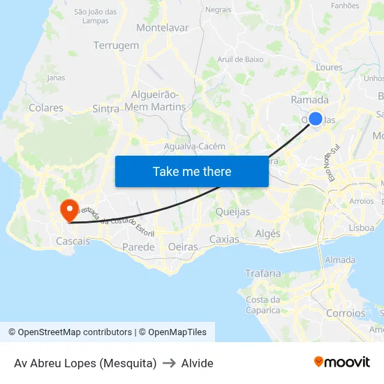 Av Abreu Lopes (Mesquita) to Alvide map