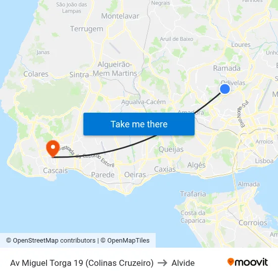 Av Miguel Torga 19 (Colinas Cruzeiro) to Alvide map