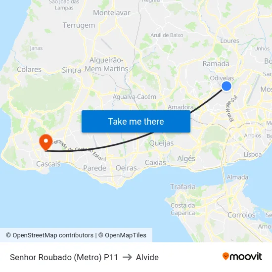 Senhor Roubado (Metro) P11 to Alvide map