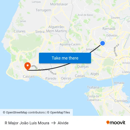 R Major João Luís Moura to Alvide map