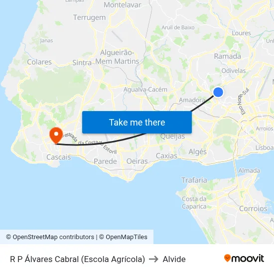 R P Álvares Cabral (Escola Agrícola) to Alvide map
