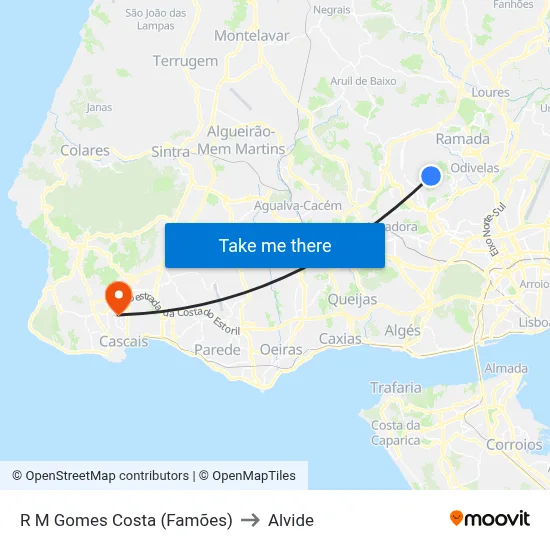 R M Gomes Costa (Famões) to Alvide map