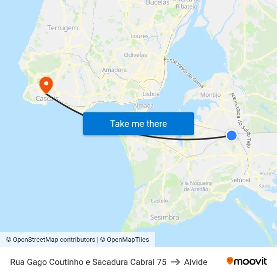 Rua Gago Coutinho e Sacadura Cabral 75 to Alvide map