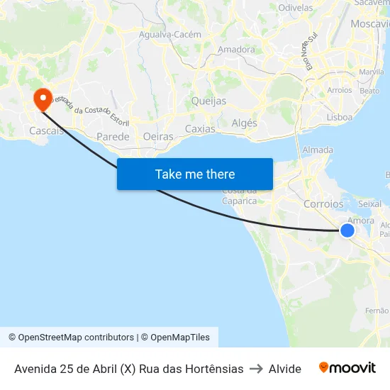 Avenida 25 de Abril (X) Rua das Hortênsias to Alvide map