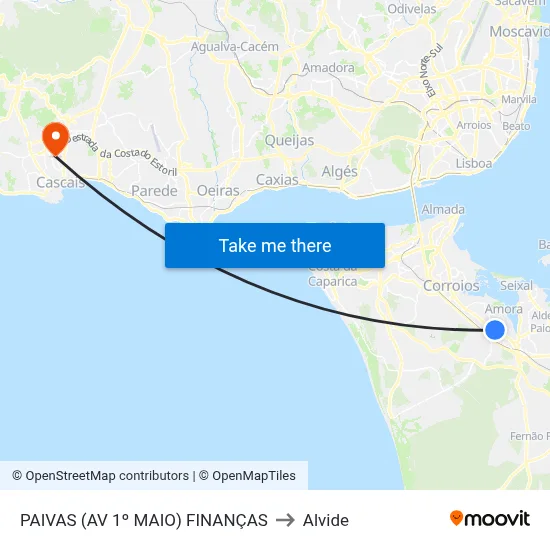 PAIVAS (AV 1º MAIO) FINANÇAS to Alvide map