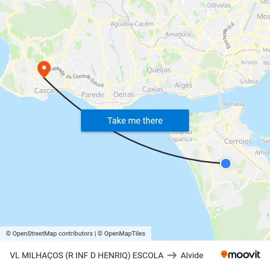 VL MILHAÇOS (R INF D HENRIQ) ESCOLA to Alvide map