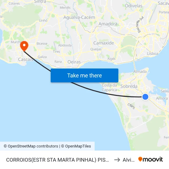 CORROIOS(ESTR STA MARTA PINHAL) PISCINAS to Alvide map