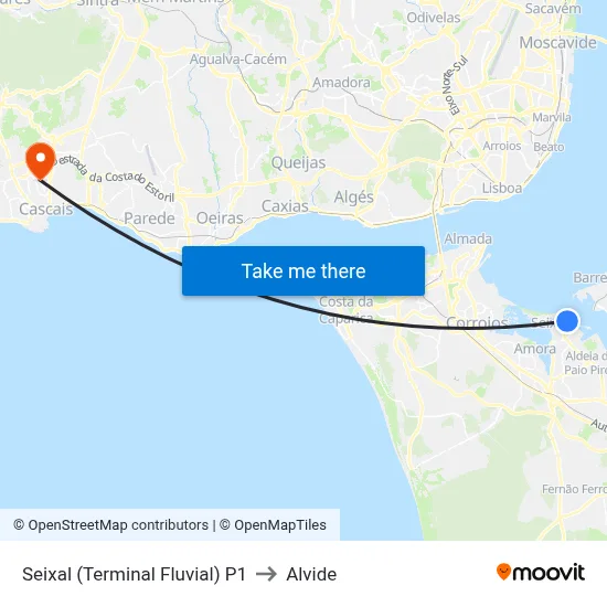 Seixal (Terminal Fluvial) P1 to Alvide map