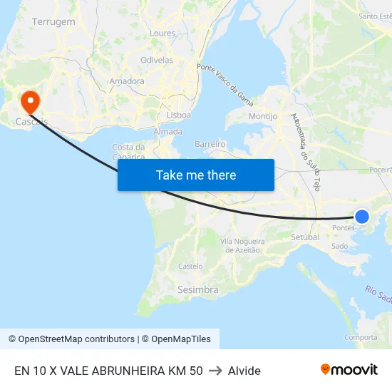 EN 10 X VALE ABRUNHEIRA KM 50 to Alvide map