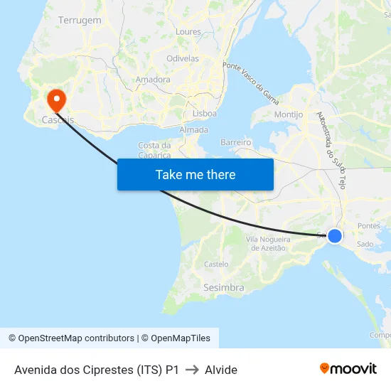 Avenida dos Ciprestes (ITS) P1 to Alvide map