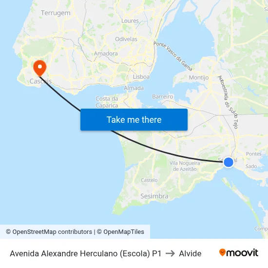 Avenida Alexandre Herculano (Escola) P1 to Alvide map