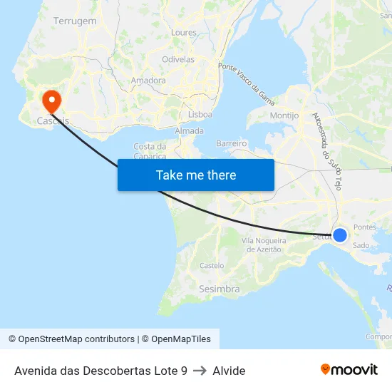 Avenida das Descobertas Lote 9 to Alvide map